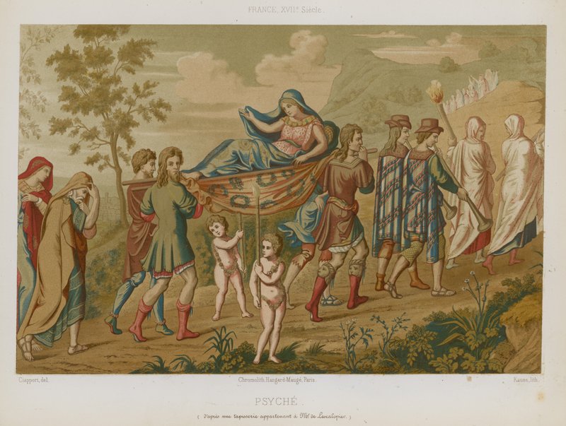 Psyche carried aloft on a stretcher by French School