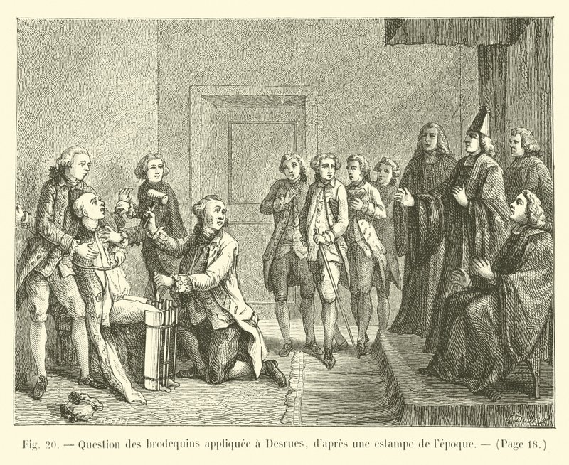 Question of the boots applied to Desrues, after a print of the time by French School