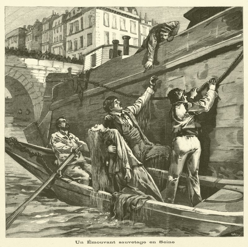 Rescue of a Woman from the River Seine in Paris (engraving) by French School