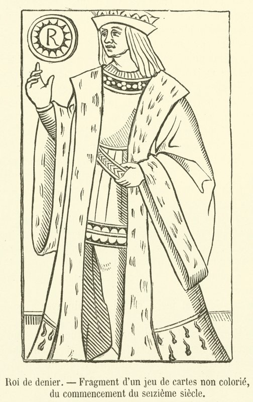 King of Coins, Fragment of an Uncolored Deck of Cards, Early 16th Century by French School