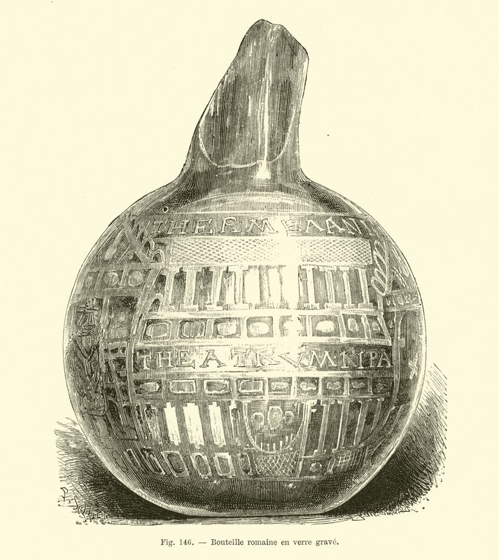 Roman Engraved Glass Bottle by French School