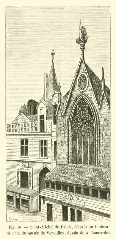 Saint-Michel of the Palace, after a painting from 1715 in the Versailles Museum, drawing by A Bonnardot by French School