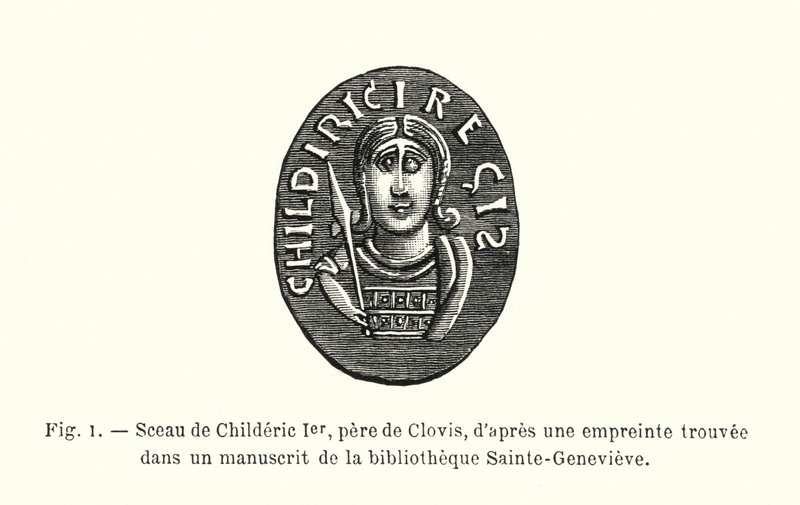 Seal of Childeric I, father of Clovis, from an imprint found in a manuscript of the Sainte-Genevieve library by French School
