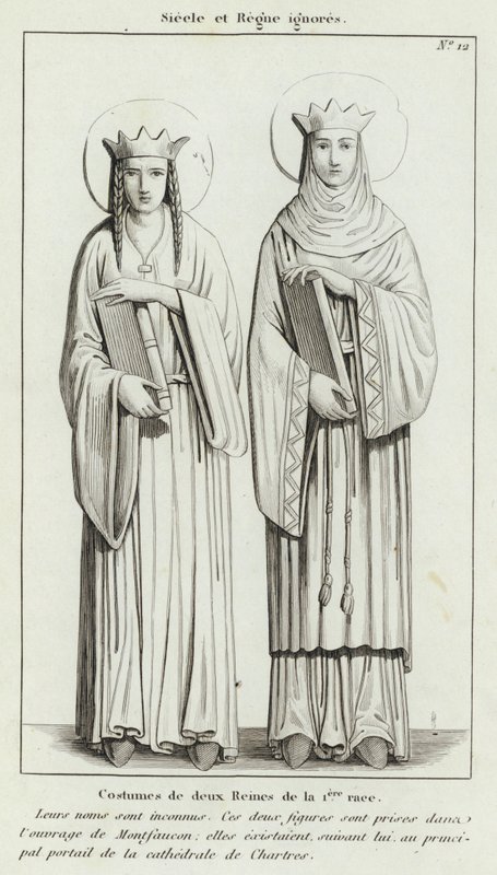 Unknown Century and Reign, Costumes of Two Queens of the First Race (engraving) by French School