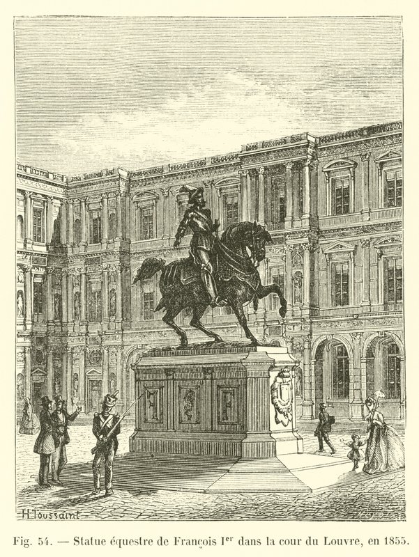 Equestrian statue of Francis I in the courtyard of the Louvre, in 1855 by French School