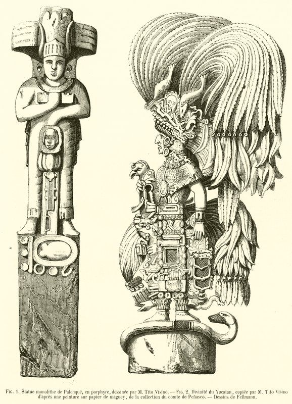 Monolithic Statue of Palenque, in Porphyry; Deity of Yucatan (engraving) by French School
