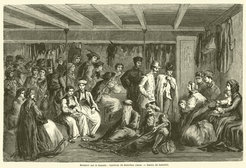 Steamer on the Danube, Second Class Interior (engraving) by French School