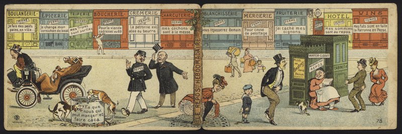 Street Scene with a Row of Closed Shops and a Closed Public Toilet by French School