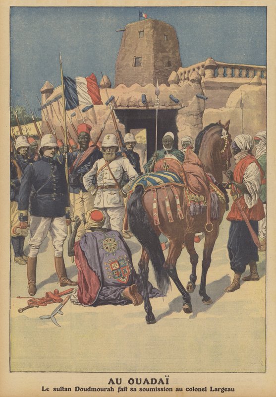 Surrender of the Wadai Sultan Doudmourrah to French Troops Commanded by Colonel Largeau (colour litho) by French School
