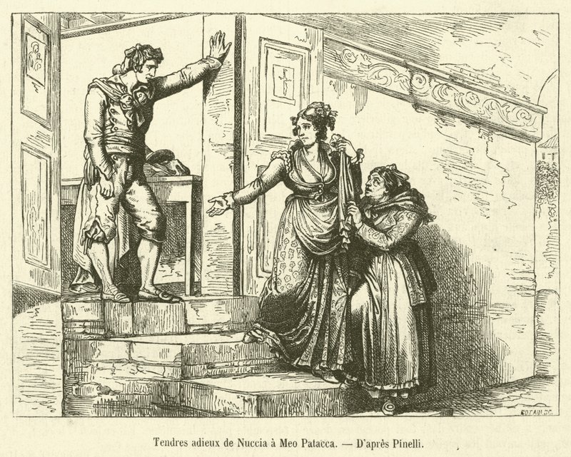 Tender Farewells of Nuccia to Meo Patacca (engraving) by French School