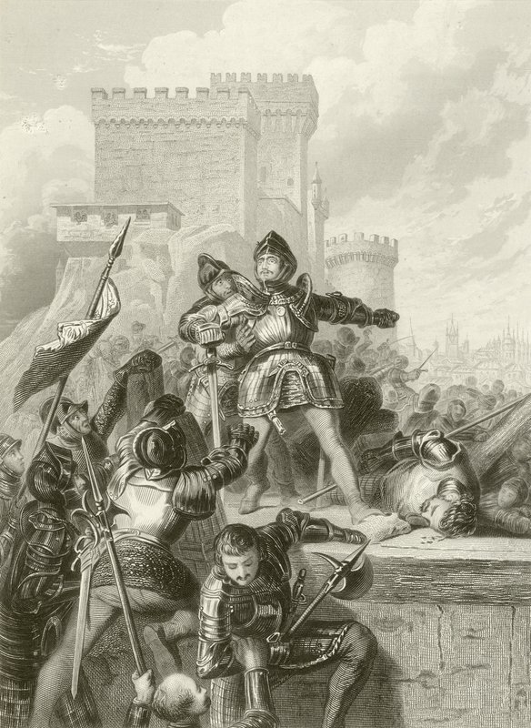 The Chevalier Bayard wounded at the siege of Brescia, 1512 by French School