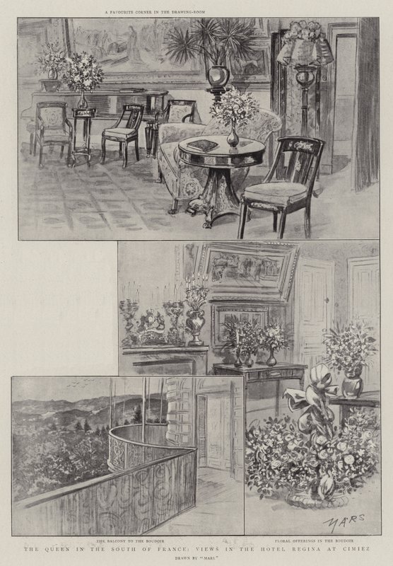 The Queen in the South of France, Views in the Hotel Regina at Cimiez by French School