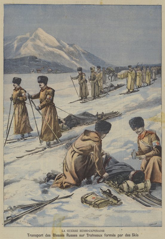 The Russo-Japanese War: Transporting Wounded Russian Soldiers on Sledges Made from Skis by French School