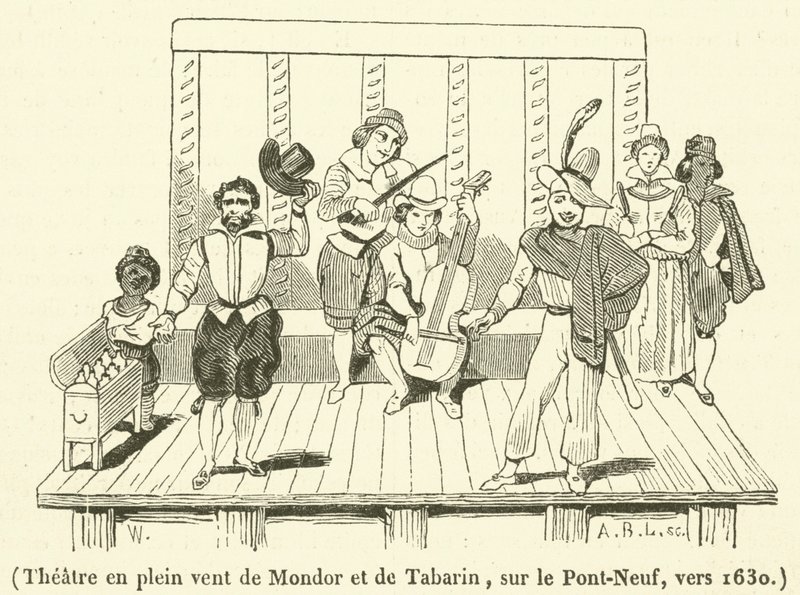 Open-air theater of Mondor and Tabarin, on the Pont-Neuf, around 1630 by French School
