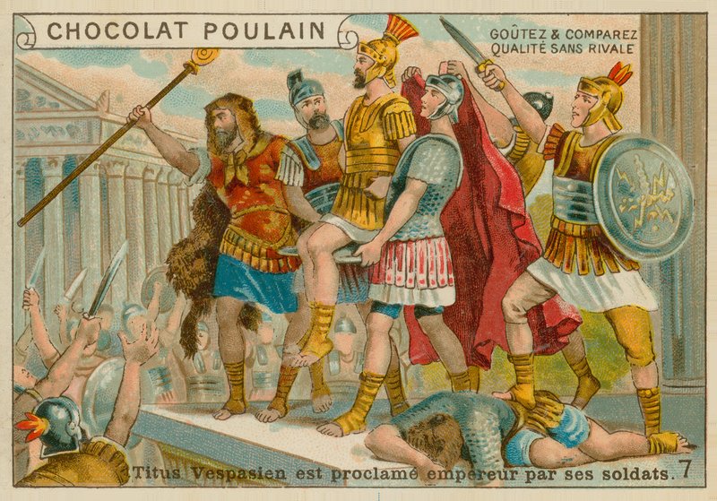 Titus Being Proclaimed Emperor, Chocolat Poulain Trade Card by French School