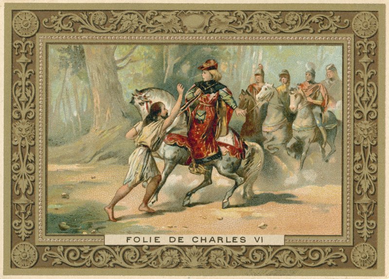 Trade card depicting an attack on King Charles VI of France by French School