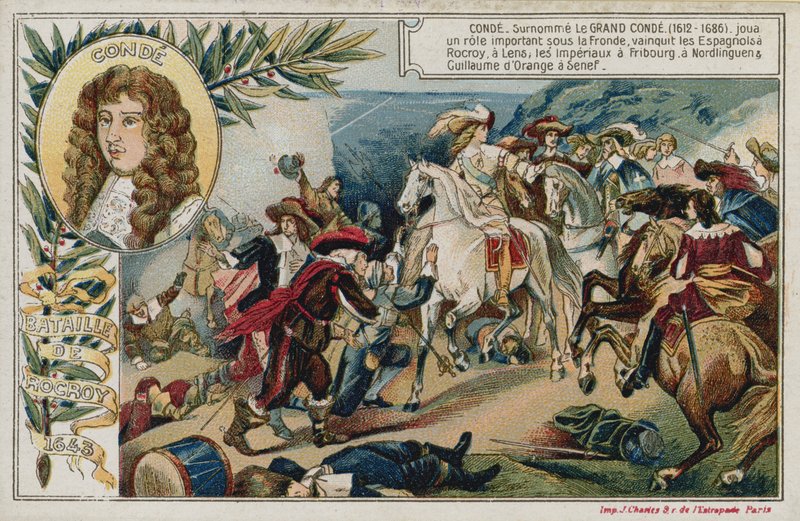 Trade card with an image depicting the Battle of Rocroi by French School