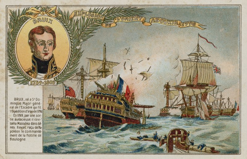 Trade card with an image depicting the destruction of L
