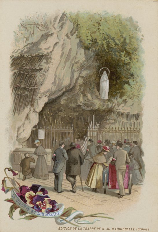 Trade Card with an Image of the Grotto at Lourdes by French School