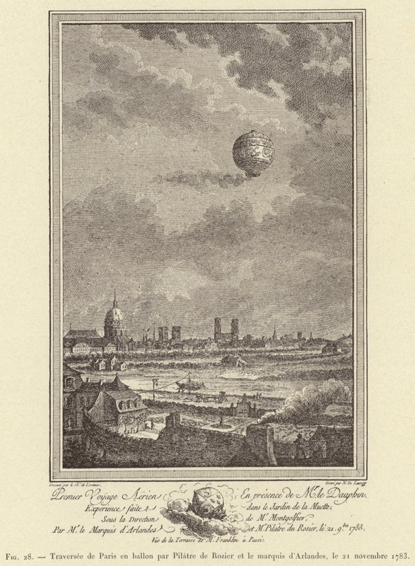 Crossing of Paris in a balloon by Pilatre de Rozier and the Marquis d