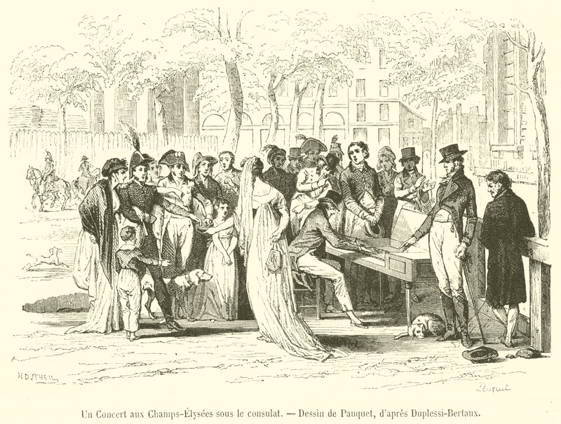 A Concert at the Champs-Elysees under the Consulate (engraving) by French School