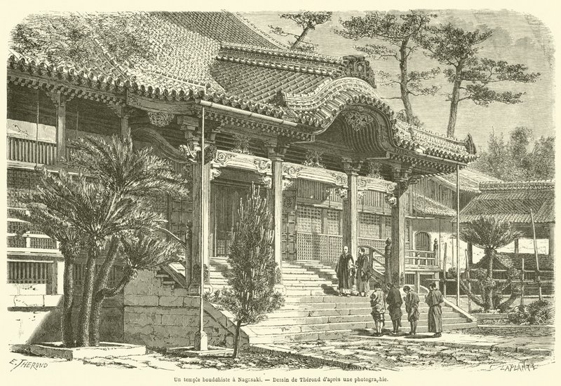 A Buddhist Temple in Nagasaki (engraving) by French School