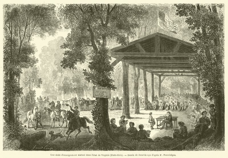 A Mutual Instruction School in the State of Virginia (United States) (engraving) by French School