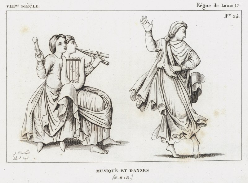 8th Century, Reign of Louis I, Music and Dances (engraving) by French School