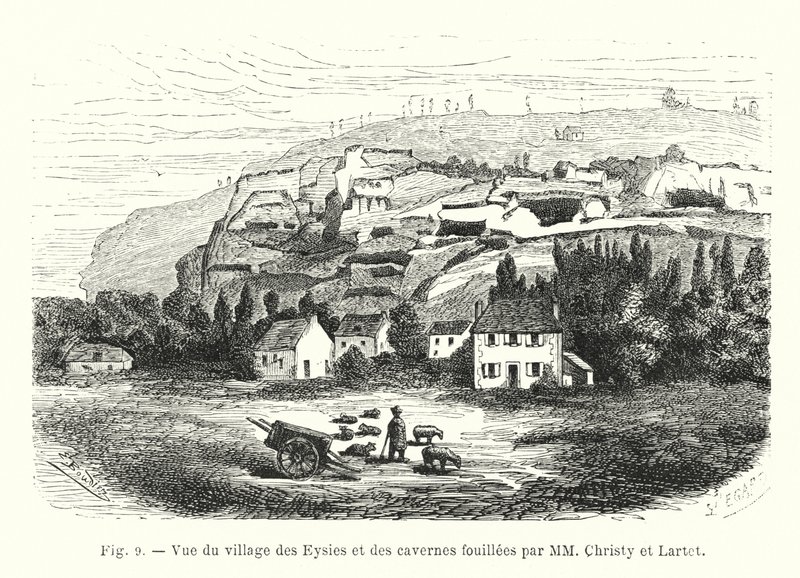 View of the Village of Eysies and the Caves Excavated by MM Christy and Lartet by French School