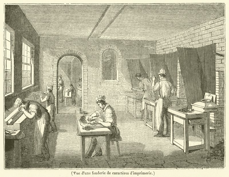View of a printing type foundry by French School
