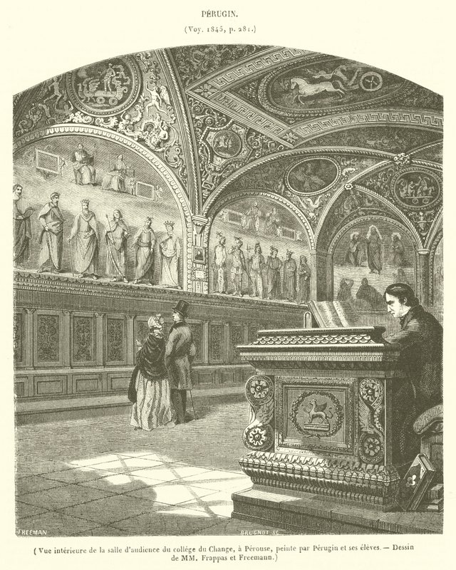 Interior View of the Audience Hall of the College of Change in Perugia (engraving) by French School