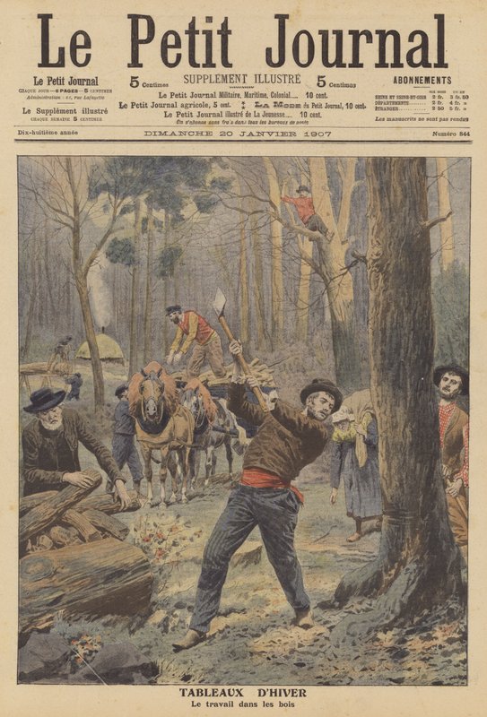 Woodcutters at work in the winter by French School