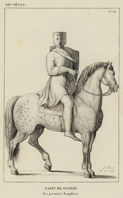 12th Century, War Attire, Early Templars (engraving) by French School