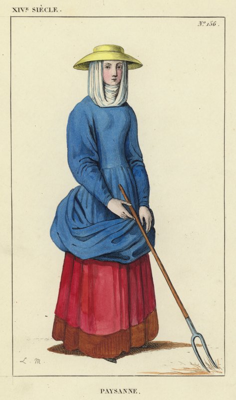 14th Century, Peasant Woman (coloured engraving) by French School