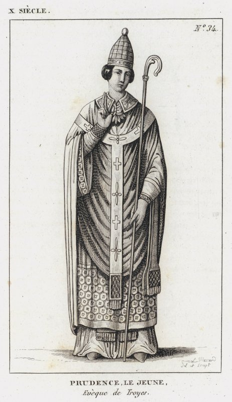 10th Century, Prudence the Younger, Bishop of Troyes (engraving) by French School