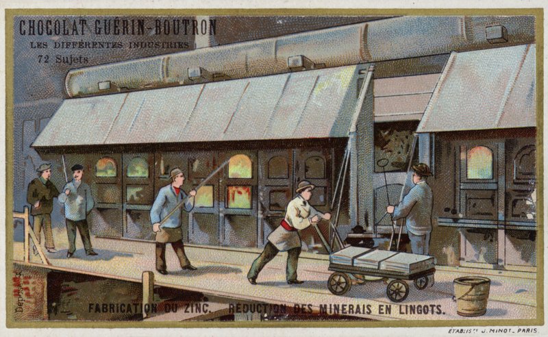 Zinc Manufacturing. Reducing Ore into Ingots by French School