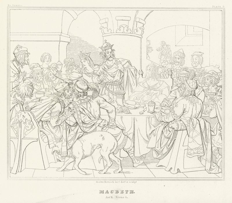 Macbeth, Act III, Scene 4 (engraving) by Friedrich August Moritz Retzsch