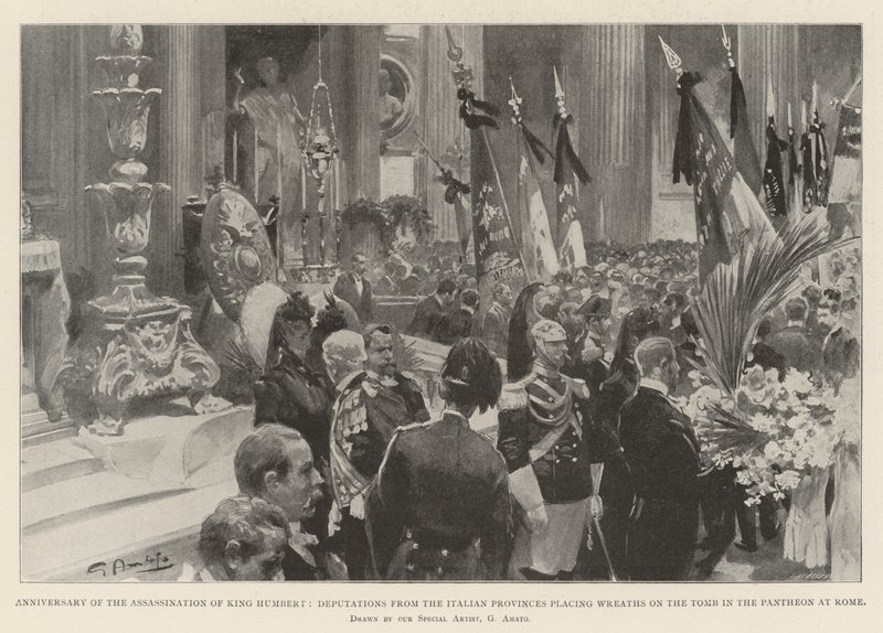 Anniversary of the Assassination of King Humbert, Deputations from the Italian Provinces placing Wreaths on Tomb in the Pantheon at Rome by G.S. Amato