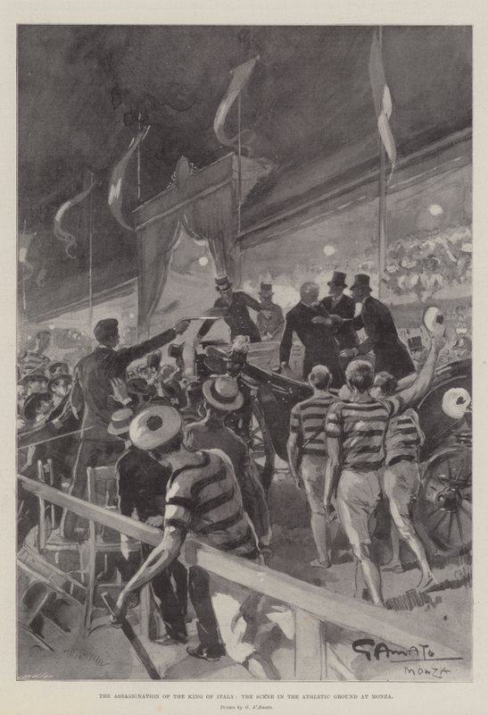 The Assassination of the King of Italy, the Scene in the Athletic Ground at Monza by G.S. Amato