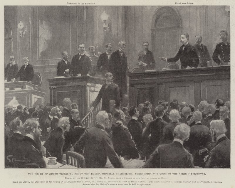 The Death of Queen Victoria, Count von Bulow, Imperial Chancellor announcing the News in the German Reichstag by G.S. Amato