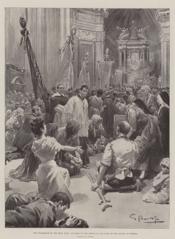 The Pilgrimage of the Holy Year, Pilgrims at the Shrine of Our Lady of the Rosary at Pompeii by G.S. Amato