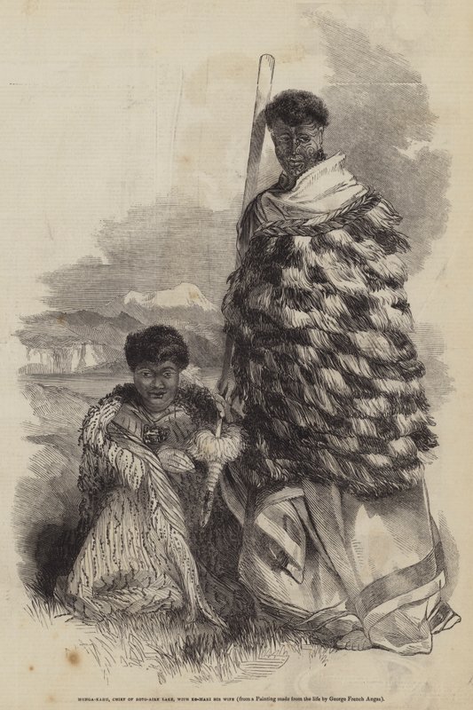 Munga-Kahu, Chief of Roto-Aire Lake, with Ko-Mari his Wife by George French Angas