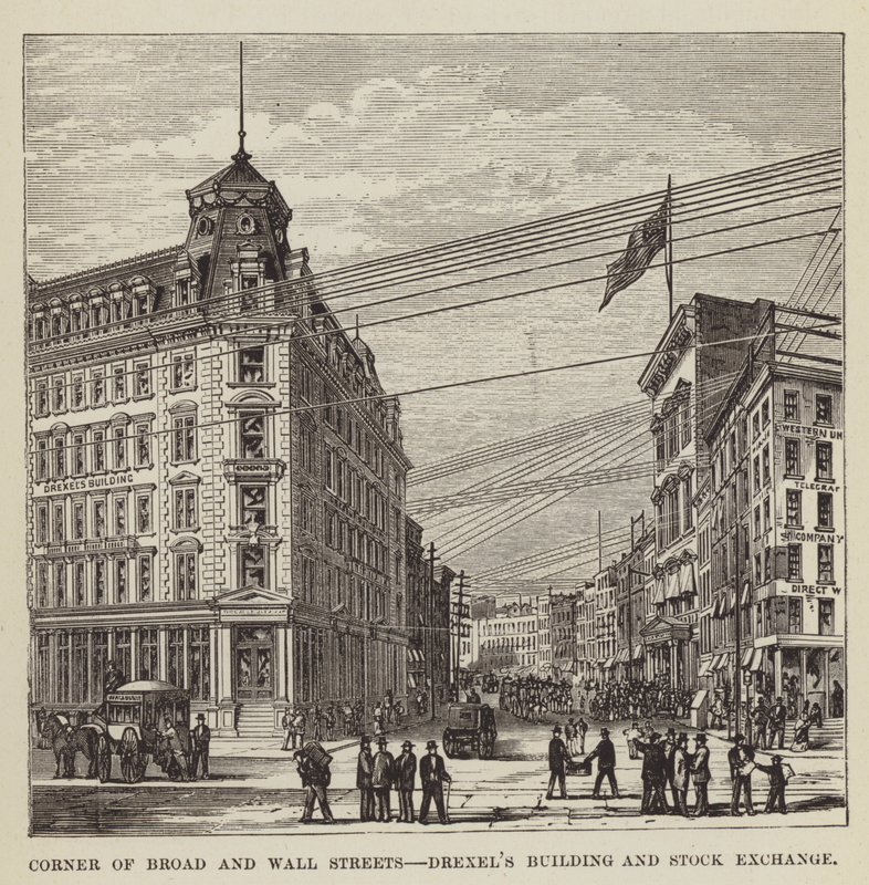 Corner of Broad and Wall Streets, Drexels Building and Stock Exchange by George Augustus Sala
