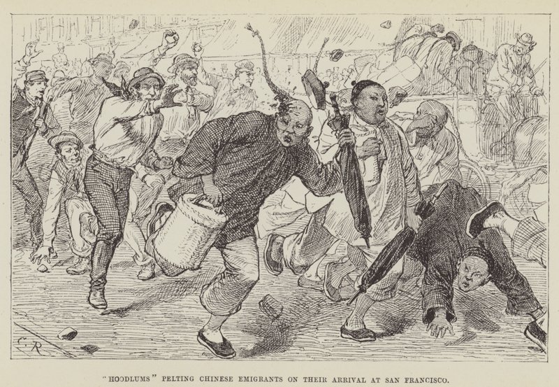 Hoodlums Pelting Chinese Emigrants on their Arrival at San Francisco by George Augustus Sala