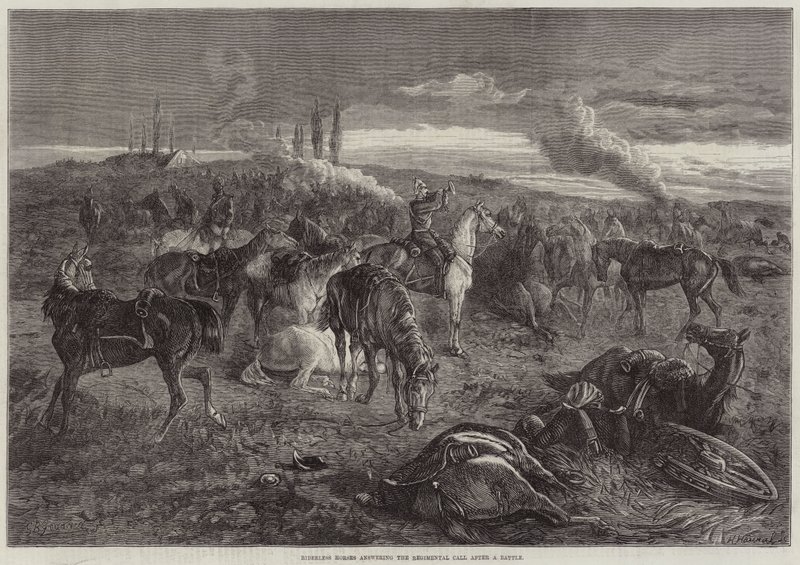 Riderless Horses Answering the Regimental Call after a Battle by George Bouverie Goddard