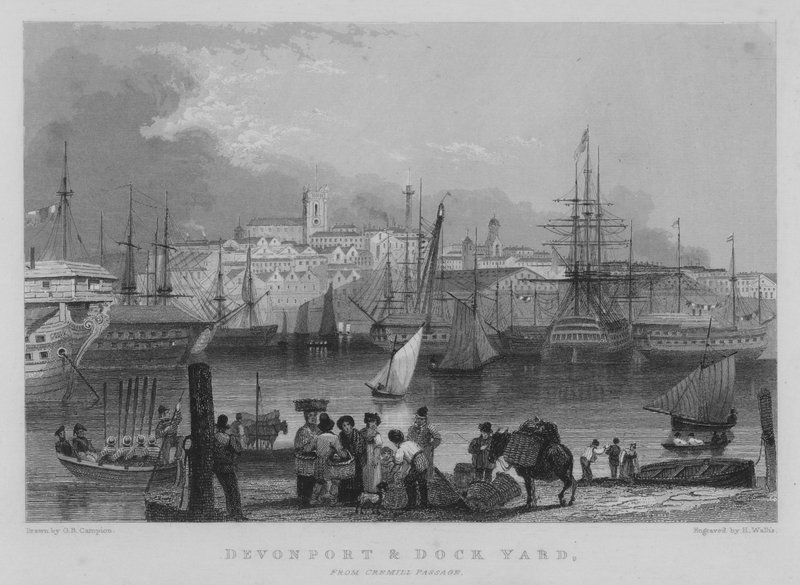 Devonport and Dockyard, from Cremill Passage by George Bryant Campion