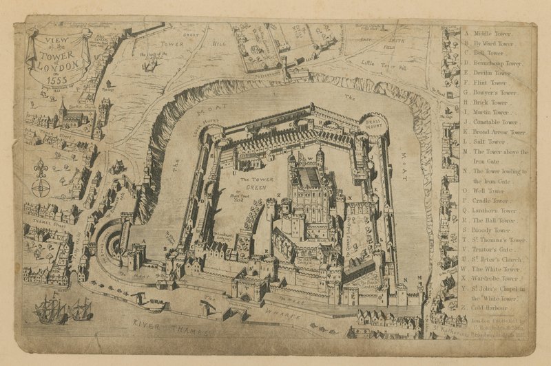 A view of the Tower of London in 1553 by George Cruikshank