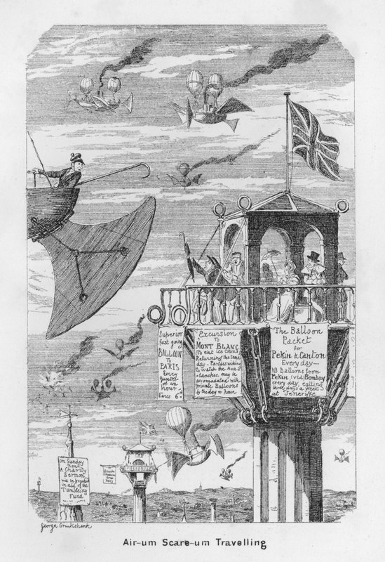 Air-um, Scare-um Travelling - Anticipation of the Future of Flying in 1843 by George Cruikshank