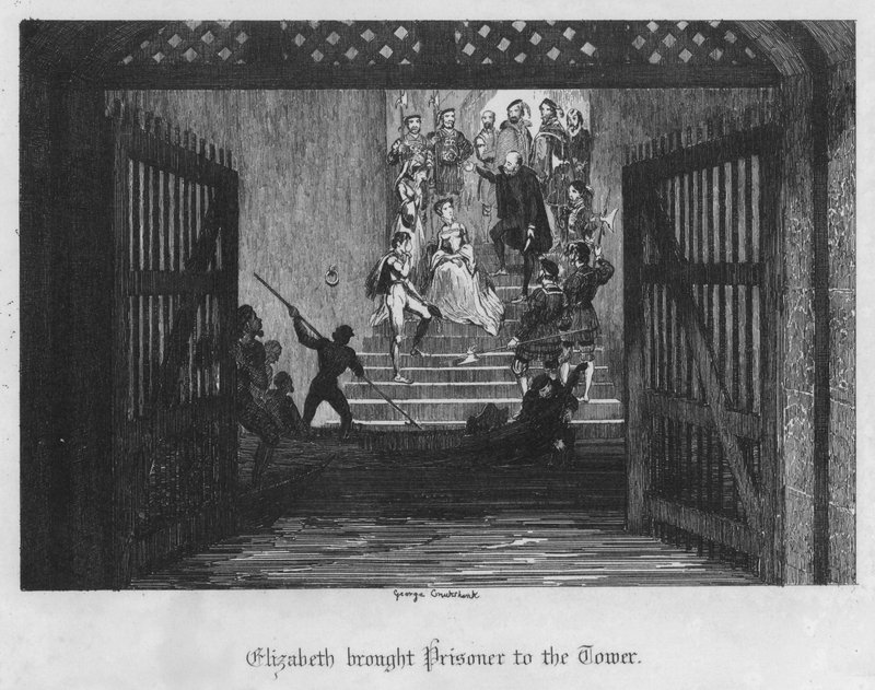 Elizabeth brought Prisoner to the Tower by George Cruikshank