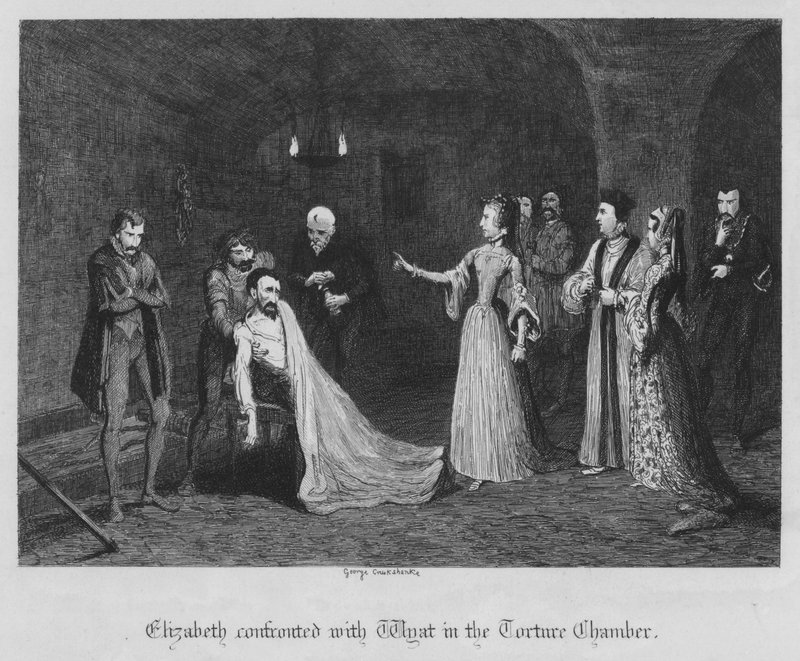 Elizabeth confronted with Wyat in the Torture Chamber by George Cruikshank
